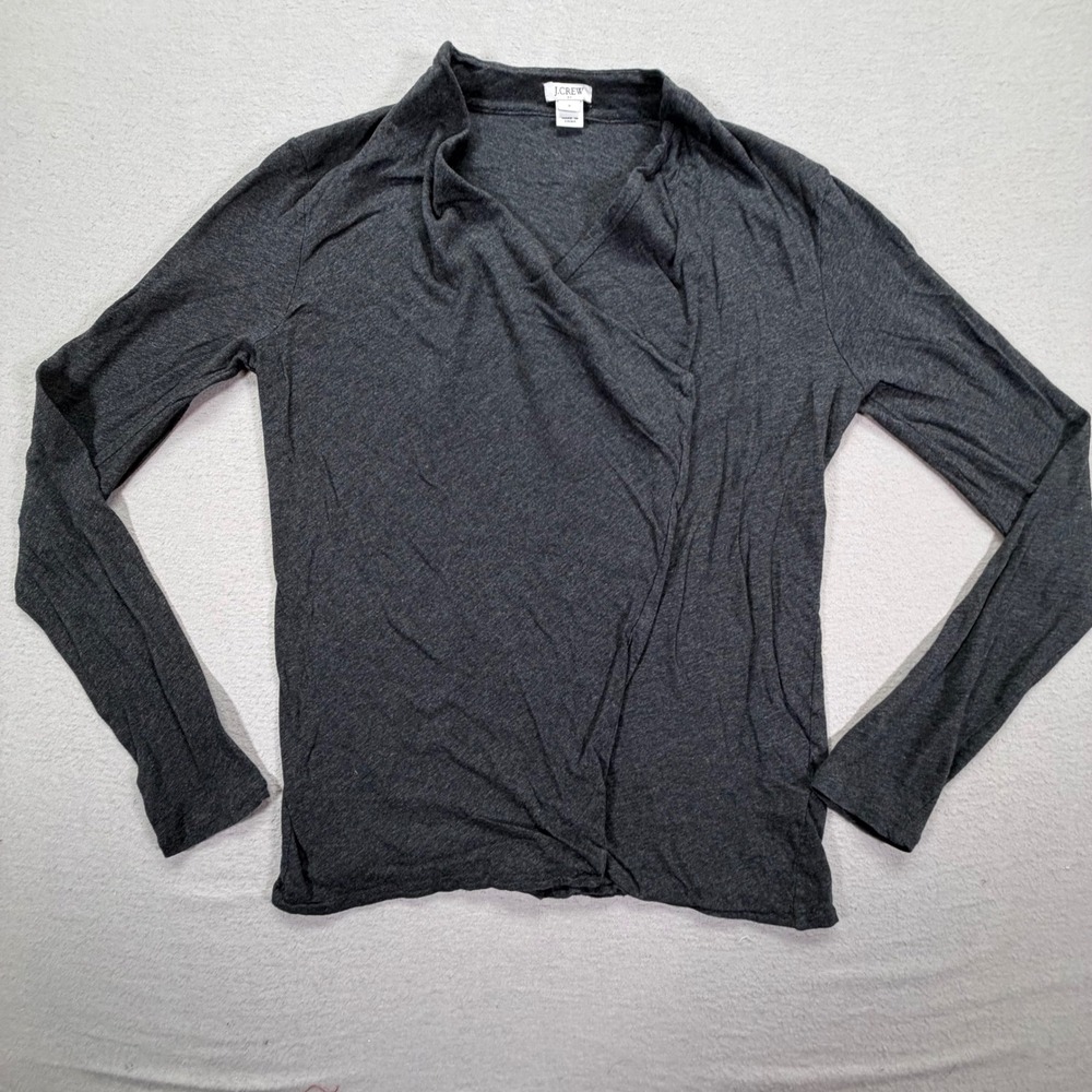 J.Crew Wrap Top Women S Good Gray Draped Crossover Long Sleeve Cotton
